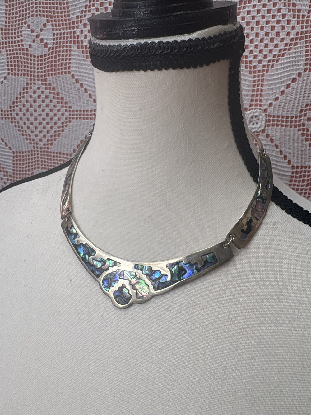 Vintage 925 Mexican Sterling Silver Abalone Collar Necklace - Picture 6 of 8